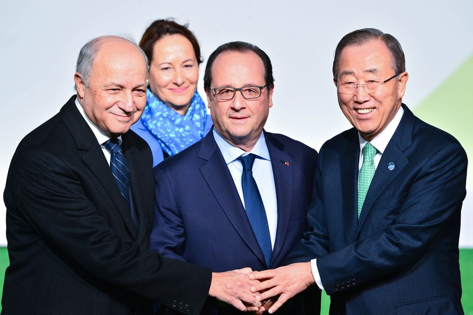  François Hollande and Ban Ki-moon arriving at COP21 talks on 30 November. Photograph: Francois Pauletto/Demotix/Corbis