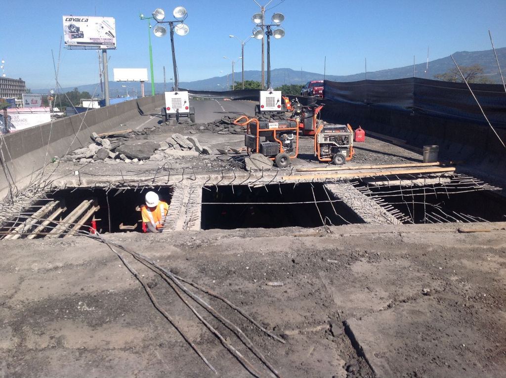 The San Jose bound lanes of the Juan Pablo II bridge undergoing repairs.