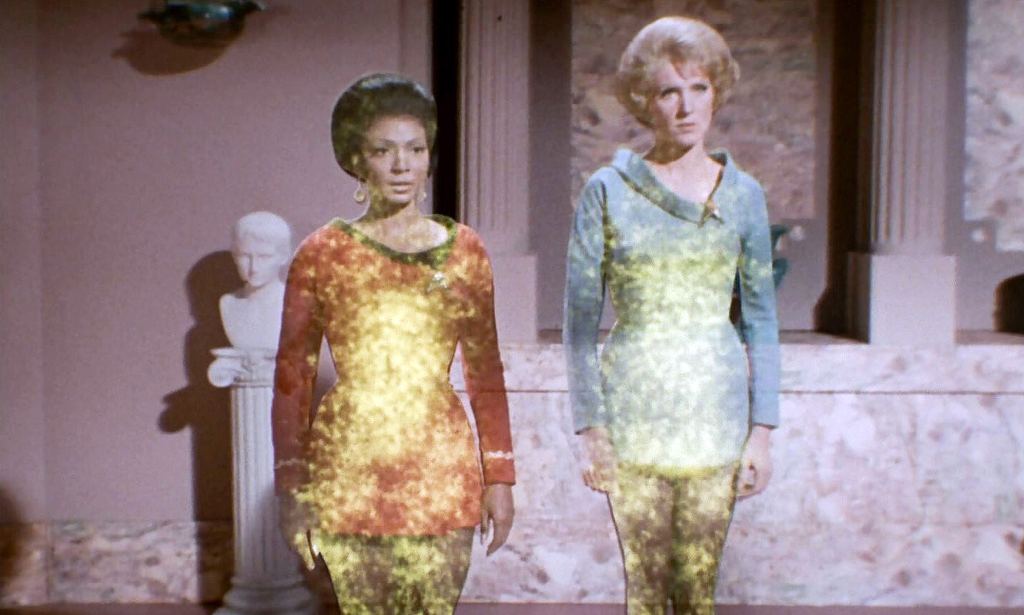 Nichelle Nichols as Uhura and Majel Barrett as Nurse Chapel in the Star Trek episode Plato’s Stepchildren – one of many shows only available on US Netflix. Photograph: CBS via Getty Images 