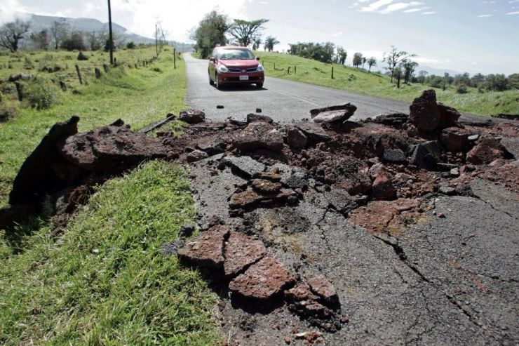 Earthquake fissure on remote road near Ciudad Quesada from 7.6 Costa Rica earthquake on Sept 5, 2012