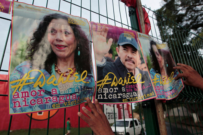  Campaign posters for Ms. Murillo, a vice presidential candidate, and her husband, President Daniel Ortega, in Masaya, Nicaragua. Credit Oswaldo Rivas/Reuters 
