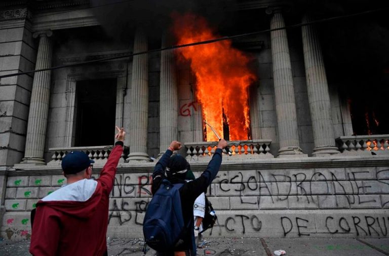 Protesters set fire to the Guatemalan Congress